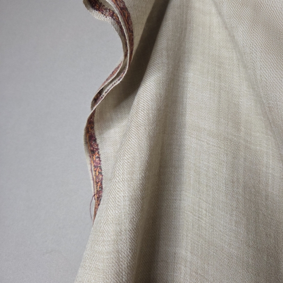 Beige Fringed Scarf with Red Embroidery - Picture 3 of 10